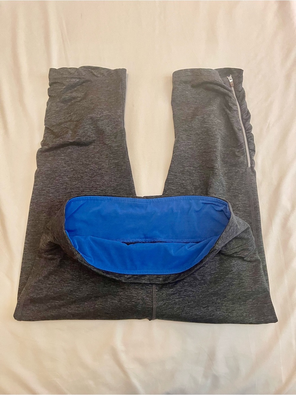 Tangerine Heather Gray Capri Workout Leggings with Blue Accents